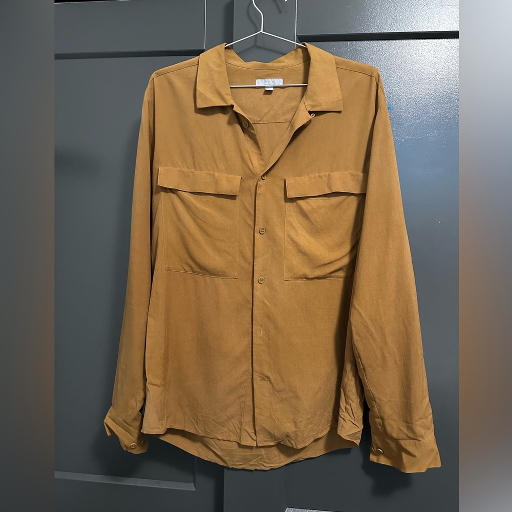 COS mustard yellow button down silk shirt